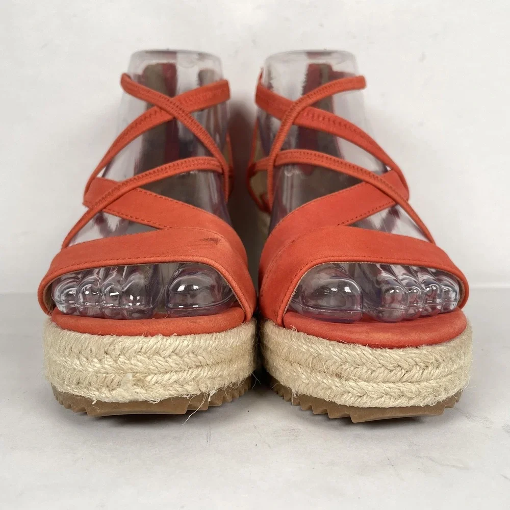 Eileen Fisher Shoes Womens Size 6 Red Nubuck Espadrille Wedge Sandals Strappy